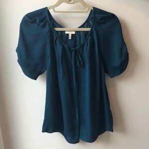 Joie Berkely Short Puff Sleeve Silk Blouse